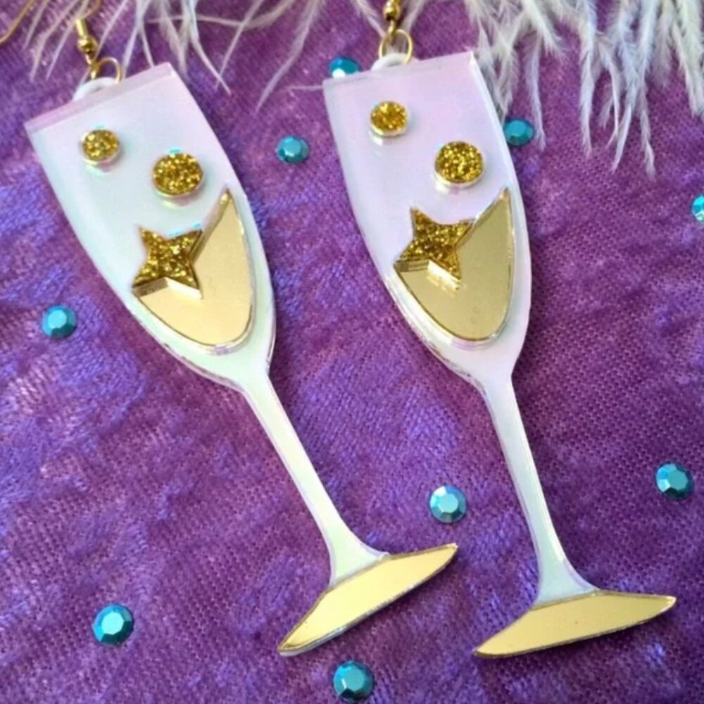Large Champagne Laser Cut Acrylic Earrings